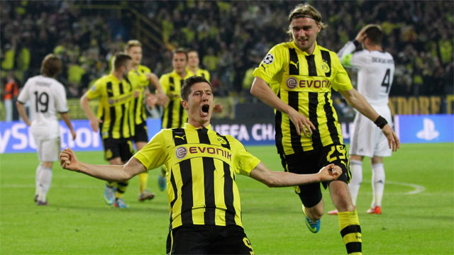 A record-setting performance from Robert Lewandowski in the first leg against Real Madrid meant that Dortmund had to keep the Spanish giants from scoring three goals in the second leg. Although Madrid almost pulled it out, Dortmund hung on and advanced to the final 4-3 on aggregate. (AP/Frank Augstein)