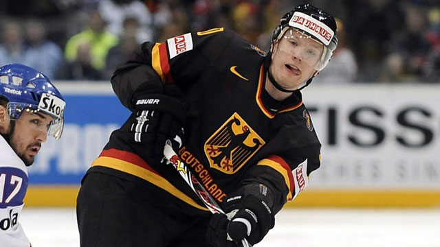 The Germans will rely heavily on Buffalo Sabre Christian Ehrhoff to play big minutes, especially against the tournament's best forwards. (AP/Martin Meissner)