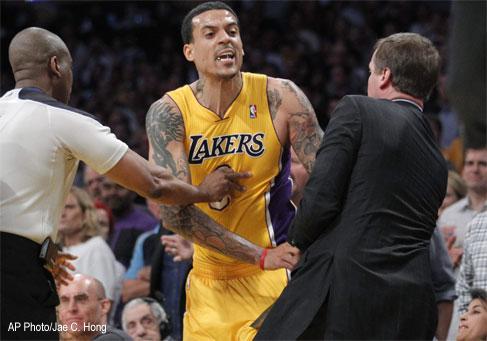 Los Angeles Lakers' Matt Barnes arrives for the basketball team's