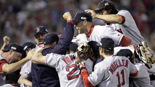 The Boston Red Sox win the World Series, breaking the 86-year-old 'Curse of the Bambino'. (AP/Al Behrman)