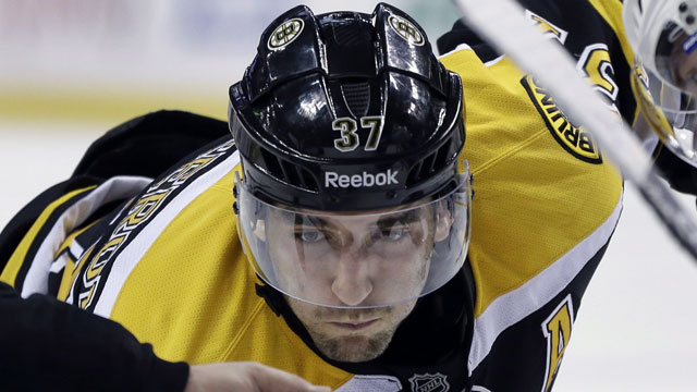 Patrice Bergeron of the Boston Bruins is arguably the best face off man on the planet and has proven that time and again this post-season. He is a good bet to win the Frank Selke Award as the league’s top defensive forward and has added steady offensive production as well throughout the playoffs.  (AP/Elise Amendola)