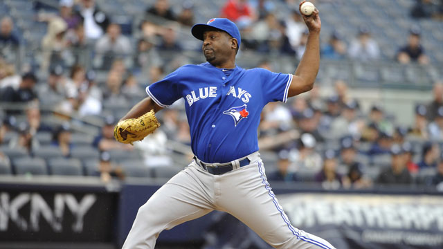 Darren Oliver was diagnosed with a strained left shoulder on May 19, resulting in a 15-day DL stint for the veteran. (AP/Kathy Kmonicek) 
