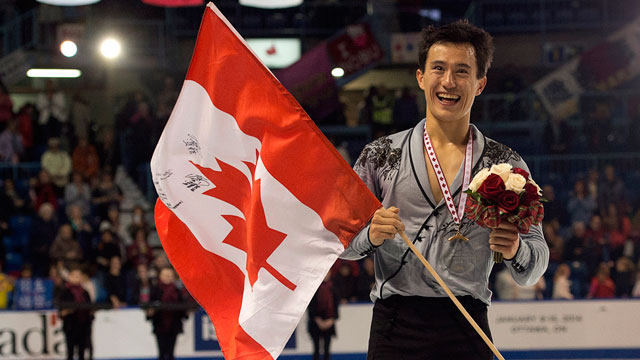 Patrick-Chan-celebrates-his-gold-meda-after-the-men's-free-skate-event-at-Skate-Canada-International-in-Saint-John,-N.B.