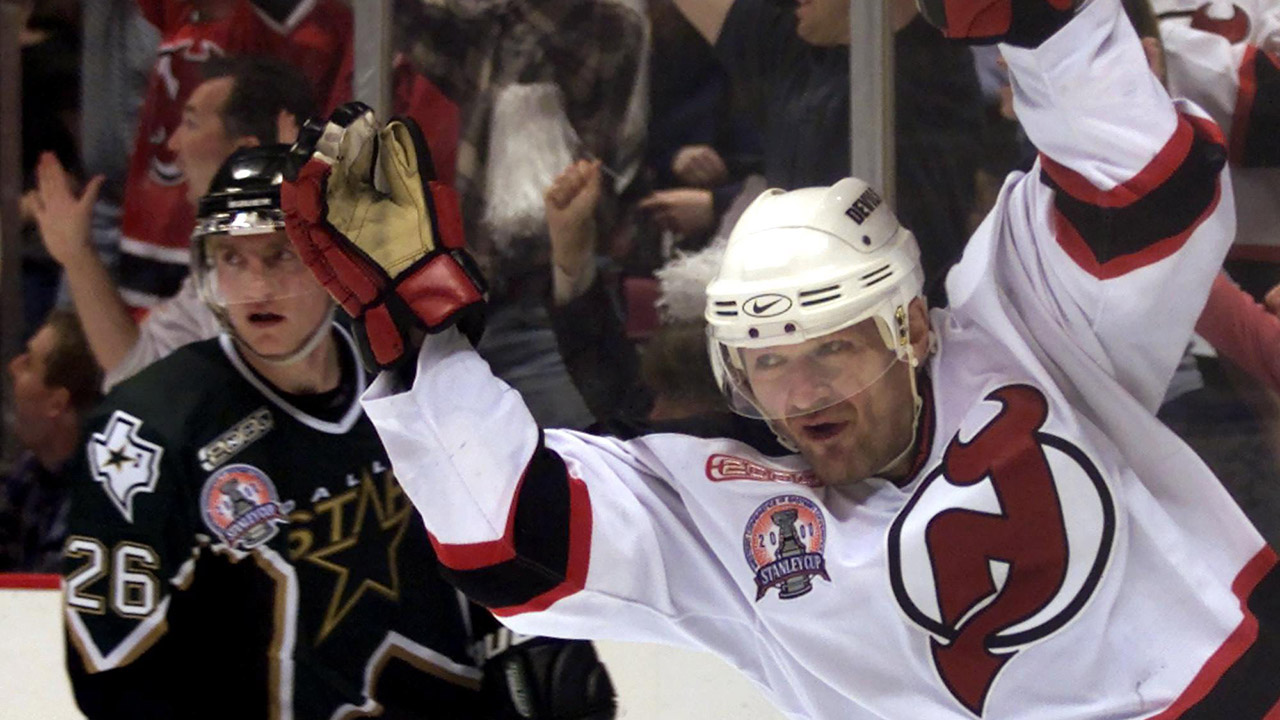 Claude Lemieux of the New Jersey Devils celebrates with the
