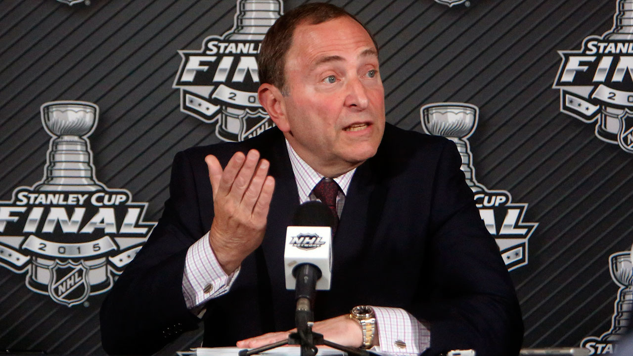 NHL-Commissioner-Gary-Bettman,-speaks-to-the-media-before-game-one-of-the-Stanley-Cup-finals-against-the-Chicago-Blackhawks-on-Wednesday-June-3,-2015-at-the-Amalie-Arena-in-Tampa,-Fla.