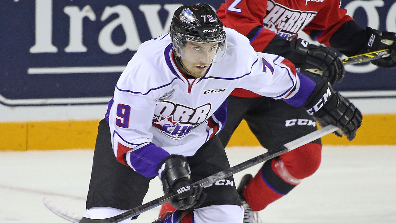 Jeremy-Roy-#79-of-Team-Orr-skates-against-Team-Cherry-in-the-2015-BMO-CHL/NHL-Top-Prospects-Game-at-the-Meridian-Centre-on-January-22,-2015-in-St.Catherines,-Ontario,-Canada.-Team-Orr-defeated-Team-Cherry-6-0.-(Claus-Andersen/Getty)