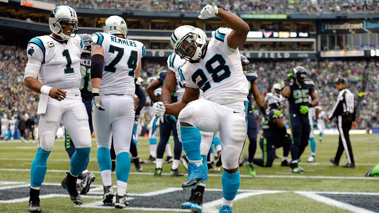 Jonathan-Stewart;-Cam-Newton;-Carolina-Panthers;-Seattle-Seahawks;-NFL