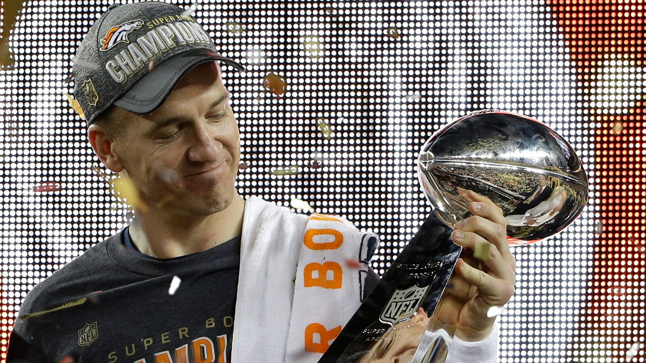 Peyton Manning holds up the Vince Lombardi trophy after winning Super Bowl 50. (Marcio Jose Sanchez/AP)
