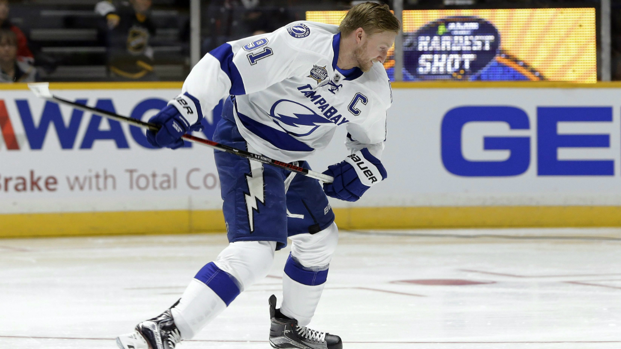 Tampa-Bay-Lightning-forward-Steven-Stamkos-(91)-competes-in-the-hardest-shot-competition-at-the-NHL-hockey-All-Star-game-skills-competition-Saturday,-Jan.-30,-2016,-in-Nashville,-Tenn.-(AP-Photo/Mark-Humphrey)