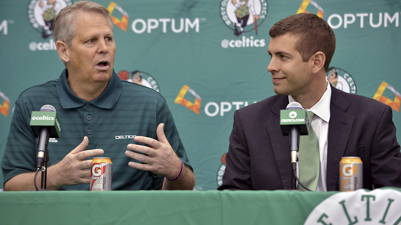Danny Ainge, left, speaks alongside Brad Stevens in 2013. 
(Josh Reynolds/AP)