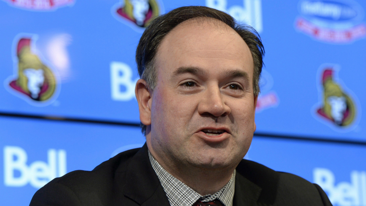 Pierre-Dorion-speaks-after-being-announced-as-the-next-general-manager-of-the-Ottawa-Senators,-Sunday-April-10,-2016,-in-Ottawa.-THE-CANADIAN-PRESS/Justin-Tang