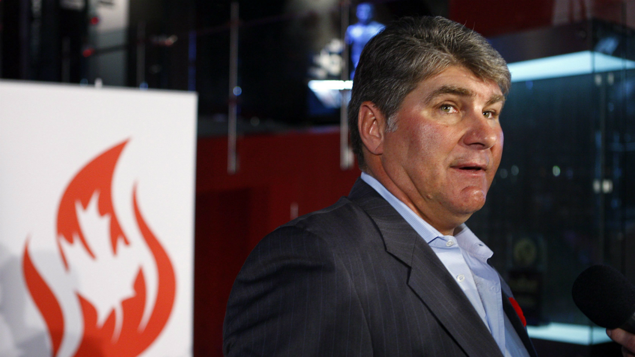 Inductee-to-Canada's-Sports-Hall-of-Fame,-Ray-Bourque,-a-Stanley-Cup-winner-and-member-of-the-Hockey-Hall-of-Fame-speaks-to-the-media-at-the-hall-in-Calgary,-Alta.,-Tuesday,-Nov.-8,-2011.THE-CANADIAN-PRESS/Jeff-McIntosh