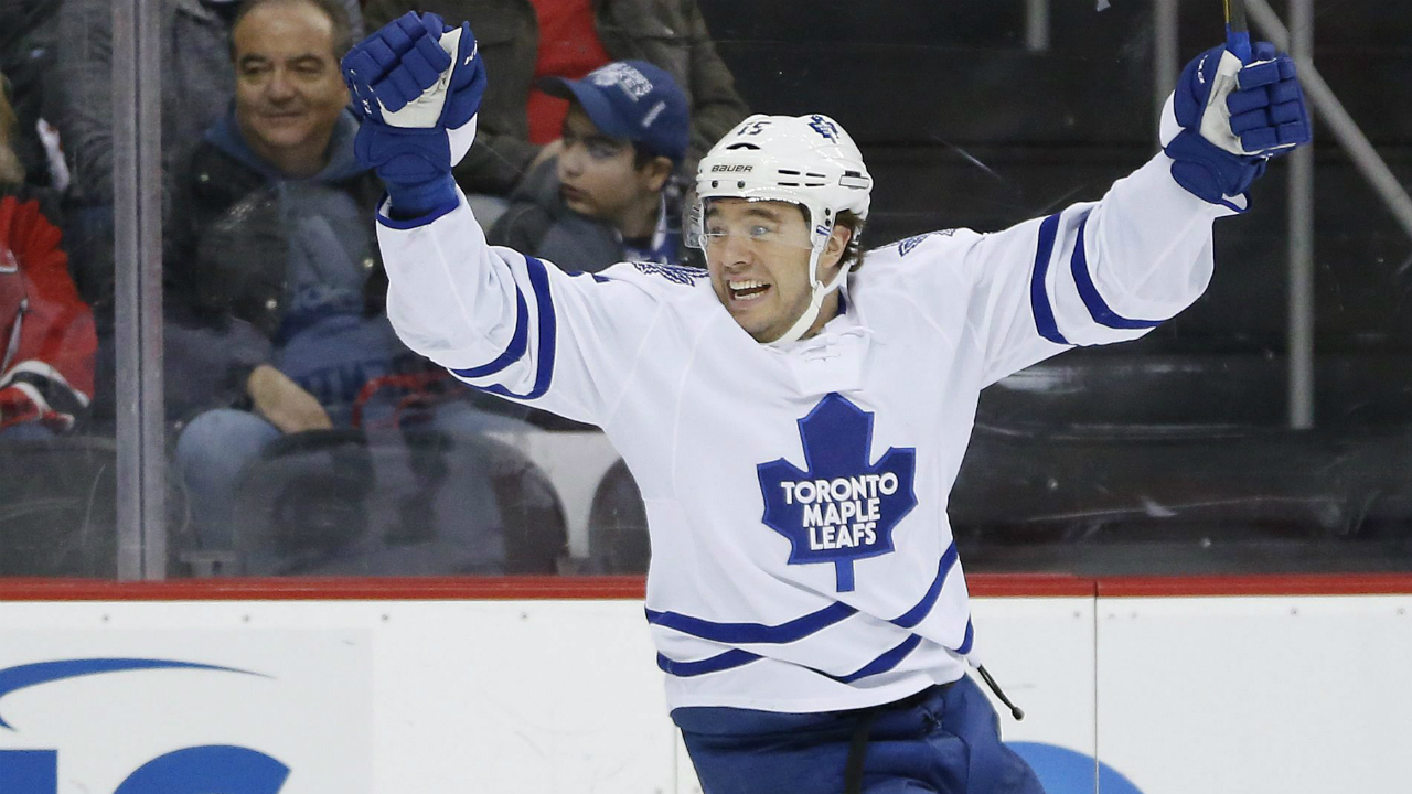Toronto-Maple-Leafs-right-wing-P.A.-Parenteau-reacts-after-scoring-a-goal-against-the-New-Jersey-Devils-during-the-first-period-of-an-NHL-hockey-game,-Saturday,-April-9,-2016,-in-Newark,-N.J.-(AP-Photo/Julio-Cortez)