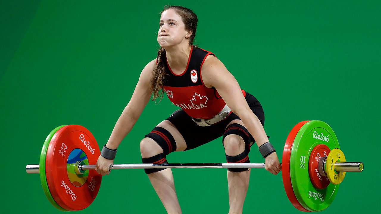 Marie-Eve Beauchemin-Nadeau, of Canada, competes in the women's 69kg weightlifting competition. (Mike Groll/AP)