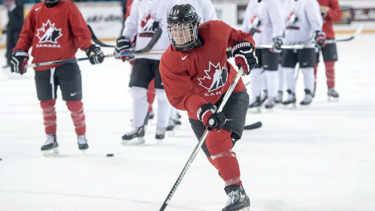 Canada's-Hayley-Wickenheiser-takes-a-shot-during-their-practice-at-the-women's-world-hockey-championships-Saturday,-April-2,-2016-in-Kamloops,-B.C..-Canada-meets-Finland-in-the-semifinals-on-Sunday.THE-CANADIAN-PRESS/Ryan-Remiorz