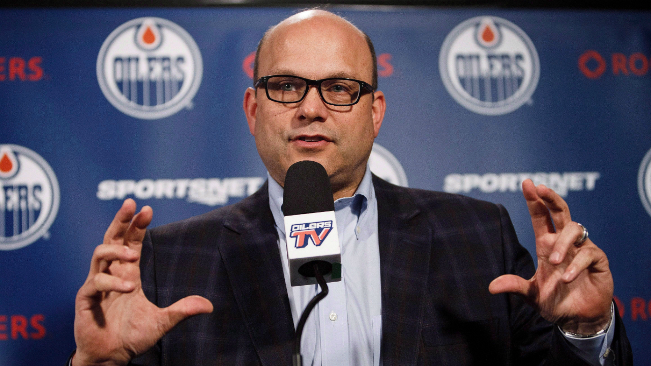 Edmonton-Oilers-general-manager-Peter-Chiarelli-speaks-to-the-media-during-the-Edmonton-Oilers'-end-of-the-year-press-conference-in-Edmonton,-Alta.,-on-Sunday,-April-10,-2016.-For-the-first-time-in-46-years,-every-NHL-team-from-Canada-watched-the-playoffs-from-the-sidelines.-That-means-a-busy,-and-in-some-cases-franchise-changing,-off-season-for-the-seven-Canadian-franchises.-THE-CANADIAN-PRESS/Codie-McLachlan