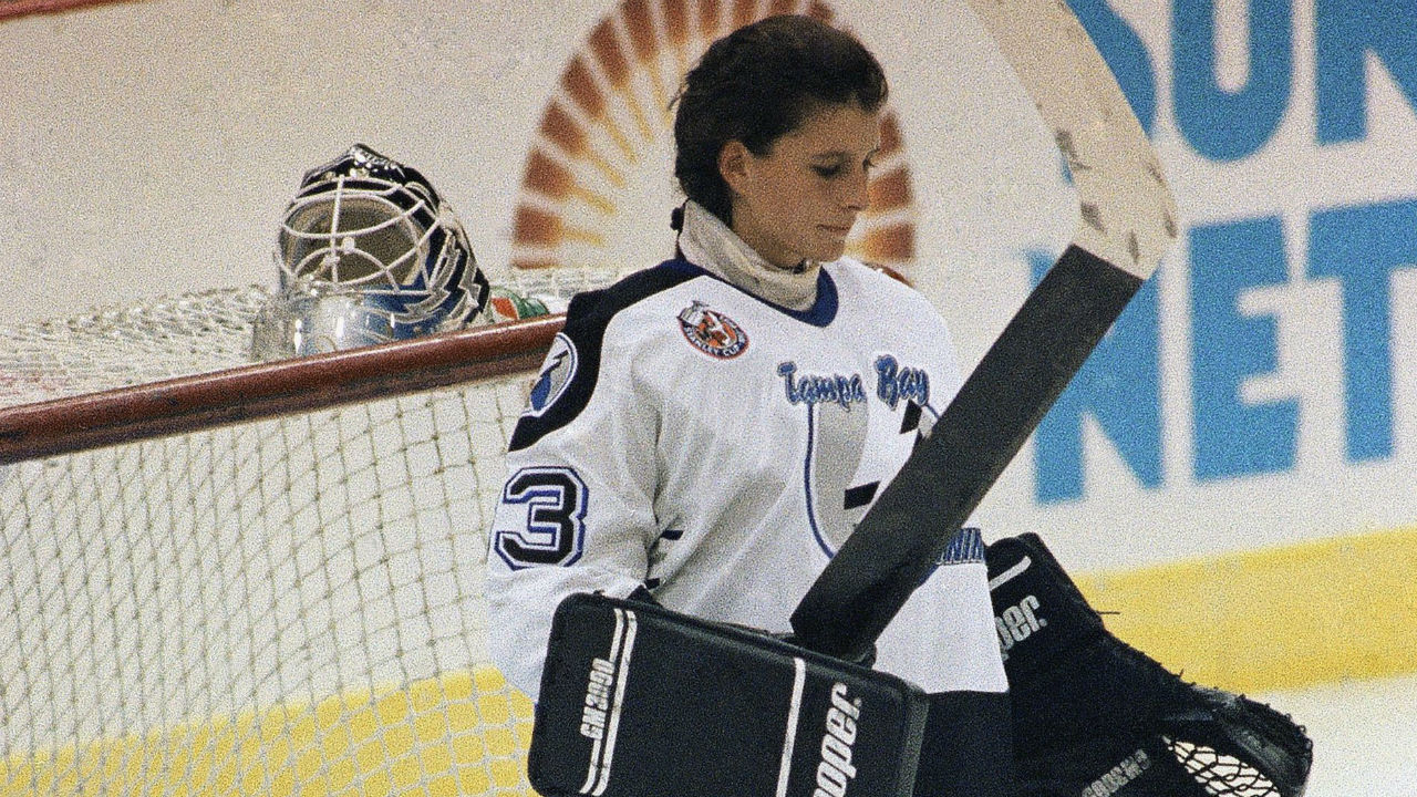 Manon Rheaume realizes her NHL debut 