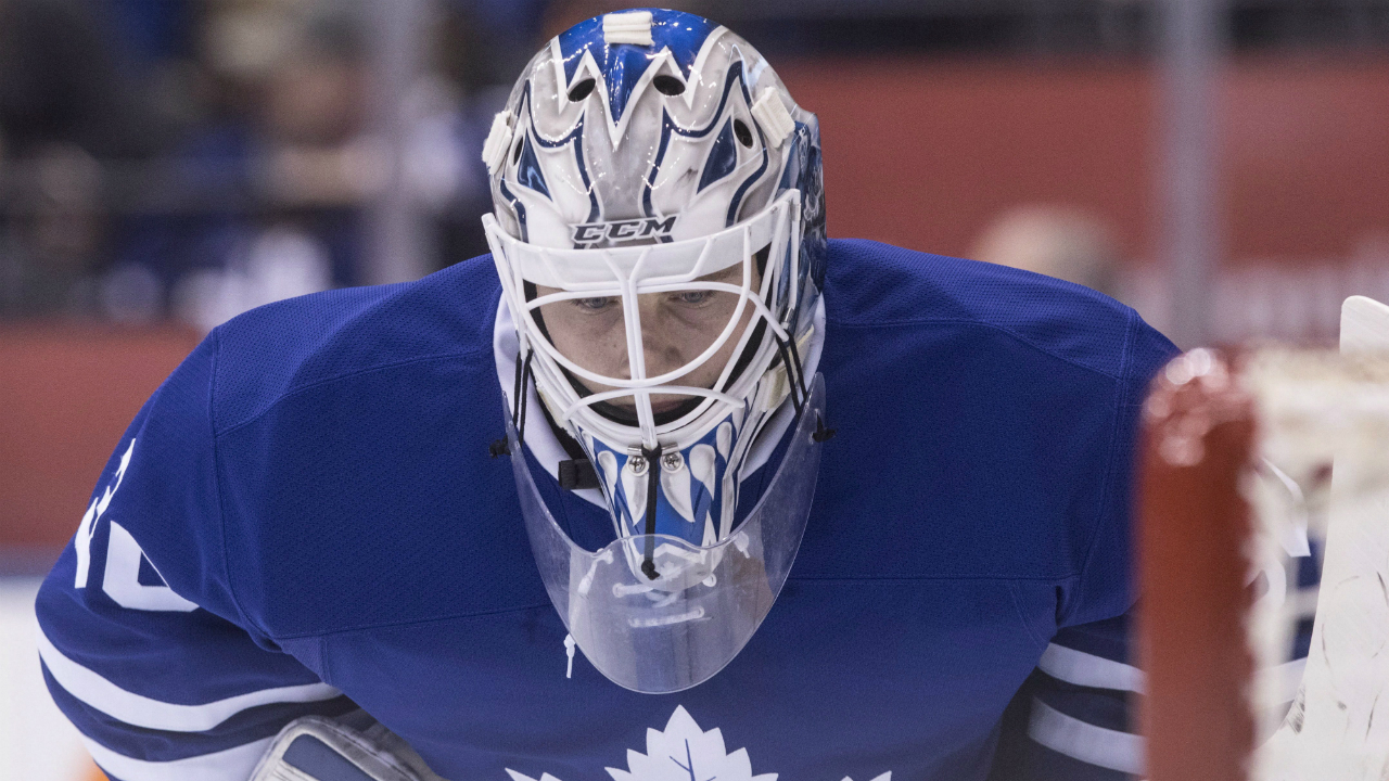 Toronto-Maple-Leafs-goaltender-Antoine-Bibeau-is-pictured-during-first-period-NHL-hockey-action-against-the-Colorado-Avalanche-in-Toronto,-on-Sunday-December-11,-2016.-(Chris-Young/CP)