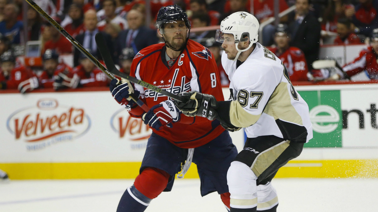 Washington-Capitals-left-wing-Alex-Ovechkin-(8)-goes-up-against-Pittsburgh-Penguins-centre-Sidney-Crosby-(87)-during-the-second-period-of-Game-1-in-an-NHL-hockey-Stanley-Cup-Eastern-Conference-semifinals-Thursday,-April-28,-2016-in-Washington.-(Pablo-Martinez-Monsivais/AP)