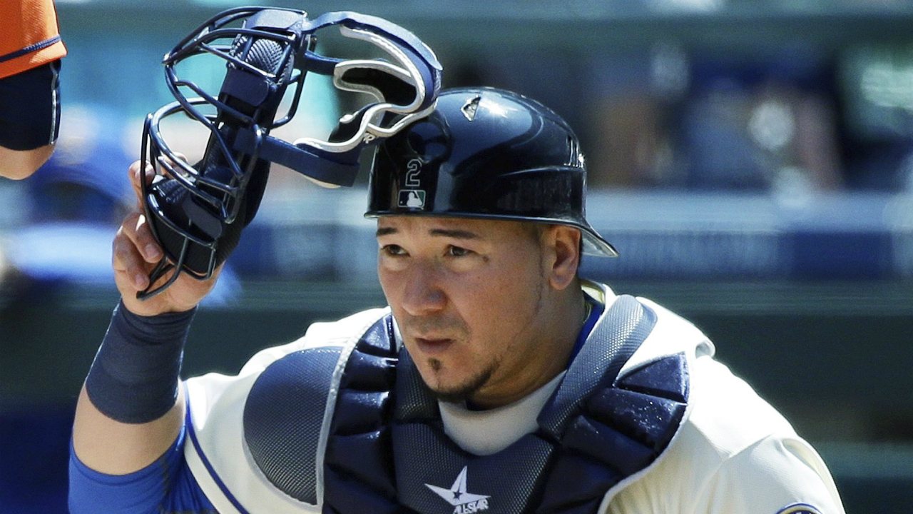 In-this-July-17,-2016,-file-photo,-Seattle-Mariners-catcher-Jesus-Sucre-removes-his-mask-to-look-for-a-ball-during-a-baseball-game-against-the-Houston-Astros-in-Seattle.-The-Tampa-Bay-Rays-have-acquired-catcher-Jesus-Sucre-from-the-Mariners-on-Wednesday,-Feb.-8,-2017,-for-a-player-to-be-named-or-cash.-Sucre-appeared-in-90-games-over-four-seasons-with-the-Mariners,-batting-.209-with-two-homers-and-20-RBIs.-(Ted-S.-Warren,-File/AP)