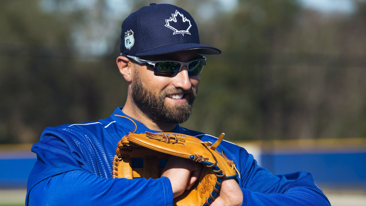 Toronto-Blue-Jays-centre-fielder-Kevin-Pillar-stretches-during-baseball-spring-training-in-Dunedin,-Fla.,-on-Friday,-February-17,-2017.-(Nathan-Denette/CP)