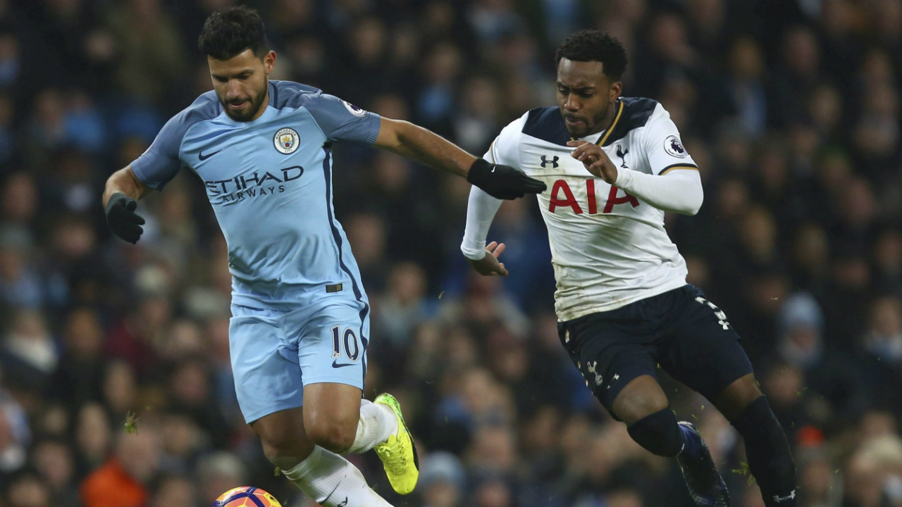 Manchester-City's-Sergio-Aguero,-left-holds-off-the-challenge-of-Tottenham-Hotspur's-Danny-Rose-during-the-English-Premier-League-soccer-match-between-Manchester-City-and-Tottenham-Hotspur-at-the-Etihad-stadium-in-Manchester,-England,-Saturday,-Jan.,-21,-2017.-(Dave-Thompson/AP)