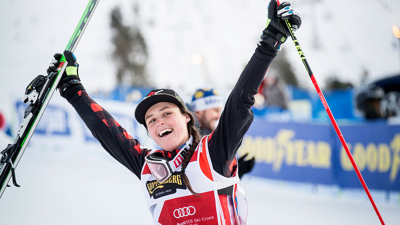 Marielle Thompson from Canada celebrates. (Christine Olsson/TT News Agency)