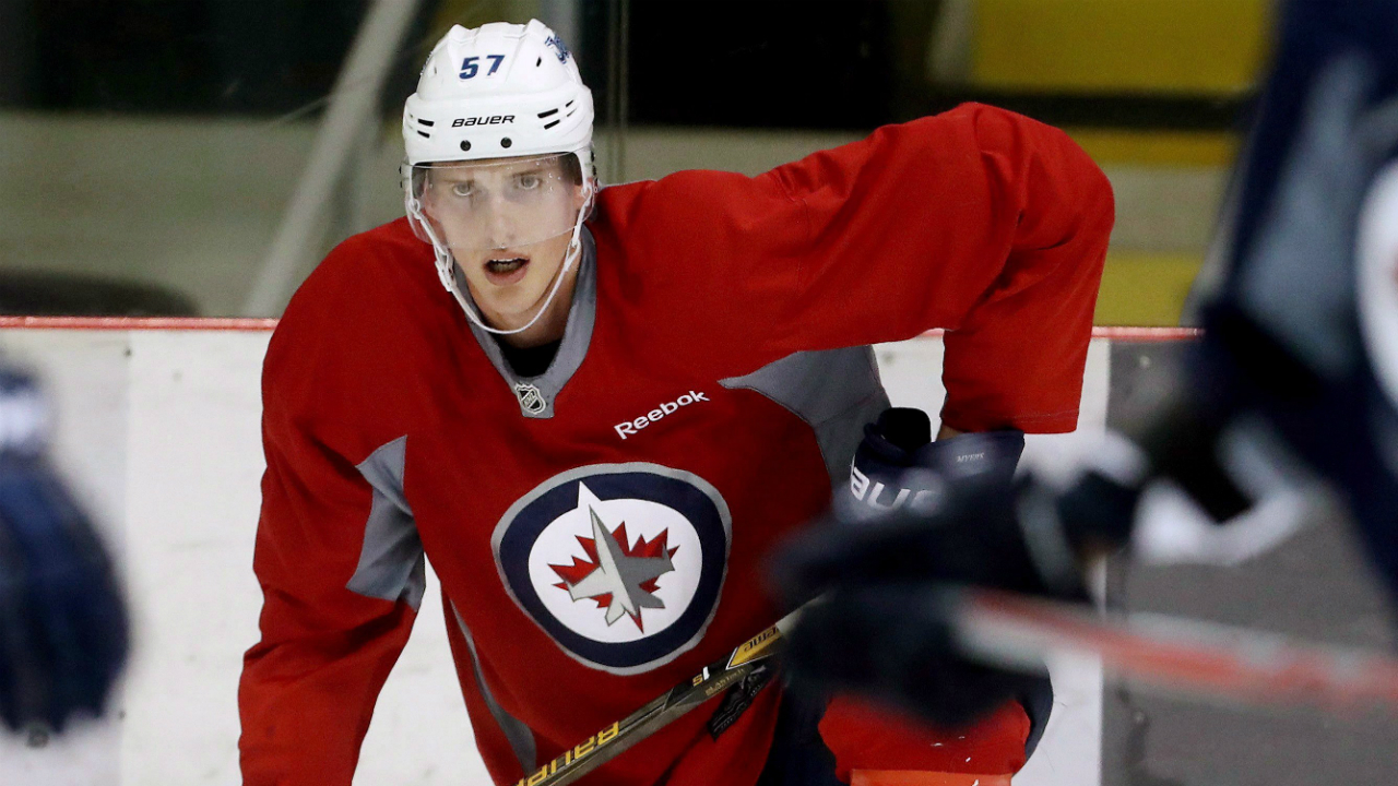 Winnipeg-Jets'-Tyler-Myers-(57)-catches-his-breath-during-training-camp-in-Winnipeg,-Friday,-September-23,-2016.-(Trevor-Hagan/CP)