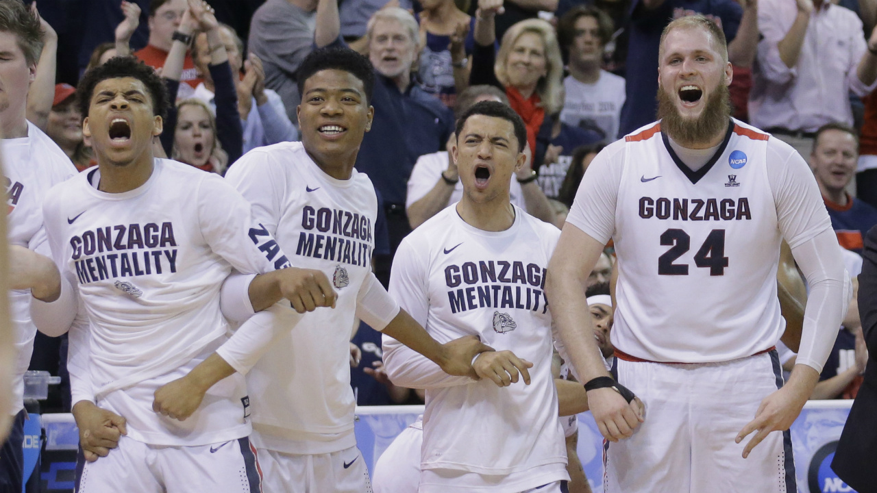 The-Gonzaga-bench-celebrates-during-the-second-half-of-a-second-round-college-basketball-game-against-Northwestern-in-the-men's-NCAA-Tournament-Saturday,-March-18,-2017,-in-Salt-Lake-City.-(Rick-Bowmer/AP)