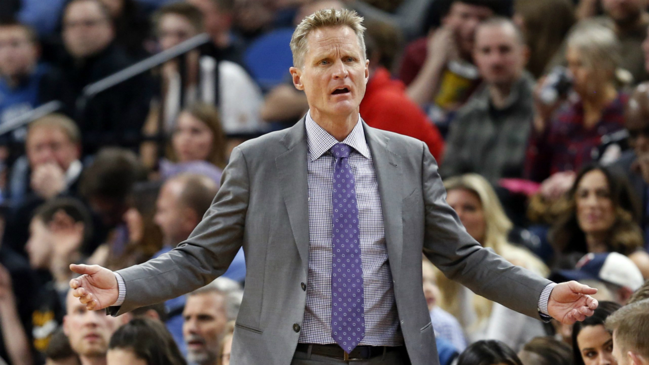 Golden-State-Warriors-coach-Steve-Kerr-questions-a-call-during-the-second-half-of-the-team's-NBA-basketball-game-against-the-Minnesota-Timberwolves-on-Friday,-March-10,-2017,-in-Minneapolis.-The-Timberwolves-won-103-102.-(Jim-Mone/AP)