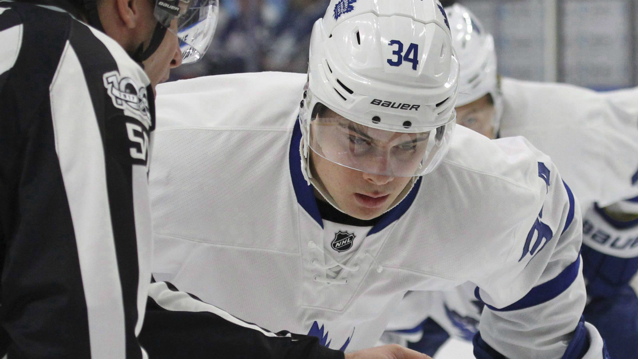 Matthews-is-finishing-up-the-most-impressive-rookie-season-in-the-100-year-history-of-the-Toronto-Maple-Leafs,-but-you-won't-find-his-picture-around-the-Air-Canada-Centre-or-on-the-scoreboard-or-on-billboards-or-even-in-the-promotion-of-team-merchandise.-(Jeffrey-T.-Barnes/AP)