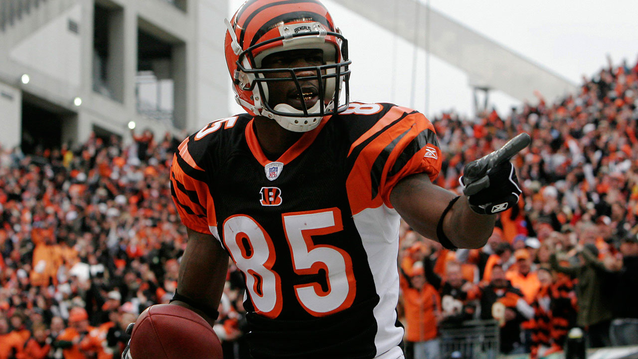 Nov 25, 2007; Cincinnati, OH, USA; Cincinnati Bengals wide receiver (85) Chad Johnson points to the crowd after scoring his second touchdown against the Tennessee Titans at Paul Brown Stadium. Mandatory Credit: Photo By Frank Victores- USA TODAY Sports (NFL News - Jordan Love)