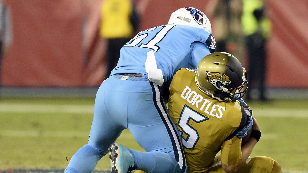 Jacksonville-Jaguars-quarterback-Blake-Bortles-(5)-is-brought-down-by-Tennessee-Titans-outside-linebacker-David-Bass-(51)-in-the-first-half-of-an-NFL-football-game-Thursday,-Oct.-27,-2016,-in-Nashville,-Tenn.-(Mark-Zaleski/AP)