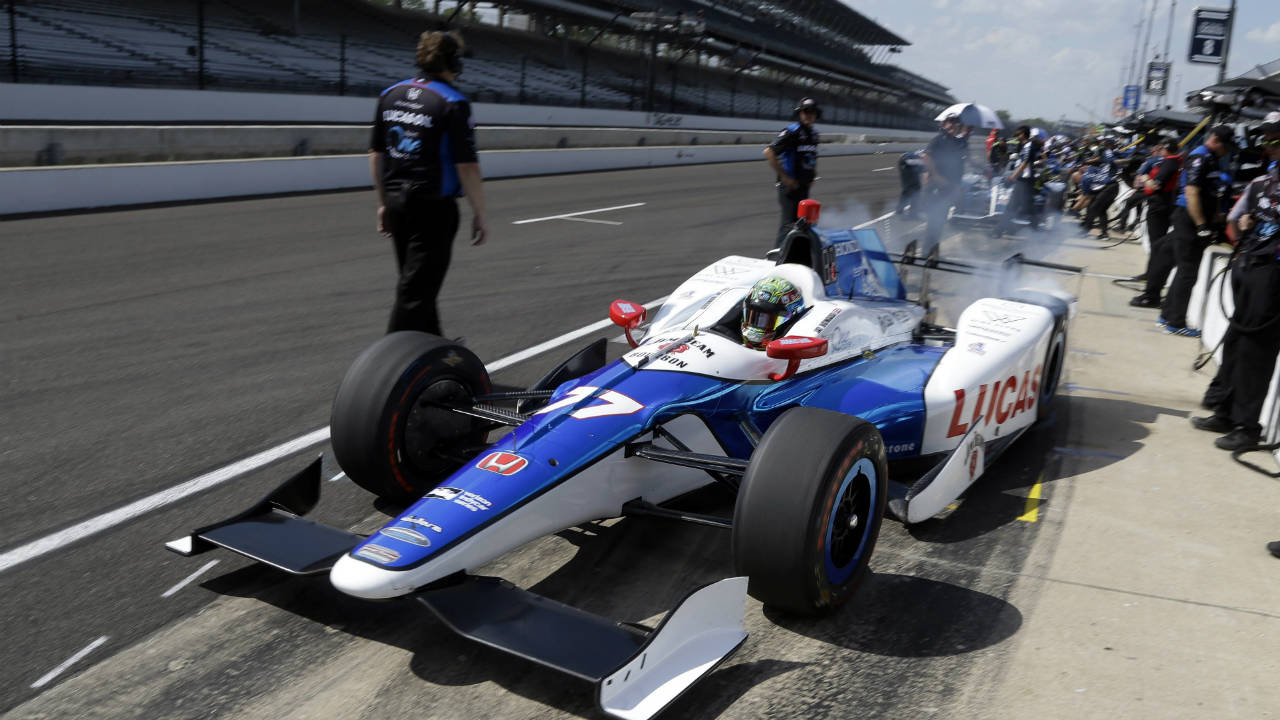 Jay-Howard,-of-England,-pulls-out-of-the-pit-area-during-a-practice-session-for-the-Indianapolis-500-IndyCar-auto-race-at-Indianapolis-Motor-Speedway,-Thursday,-May-18,-2017-in-Indianapolis.-(Michael-Conroy/AP)