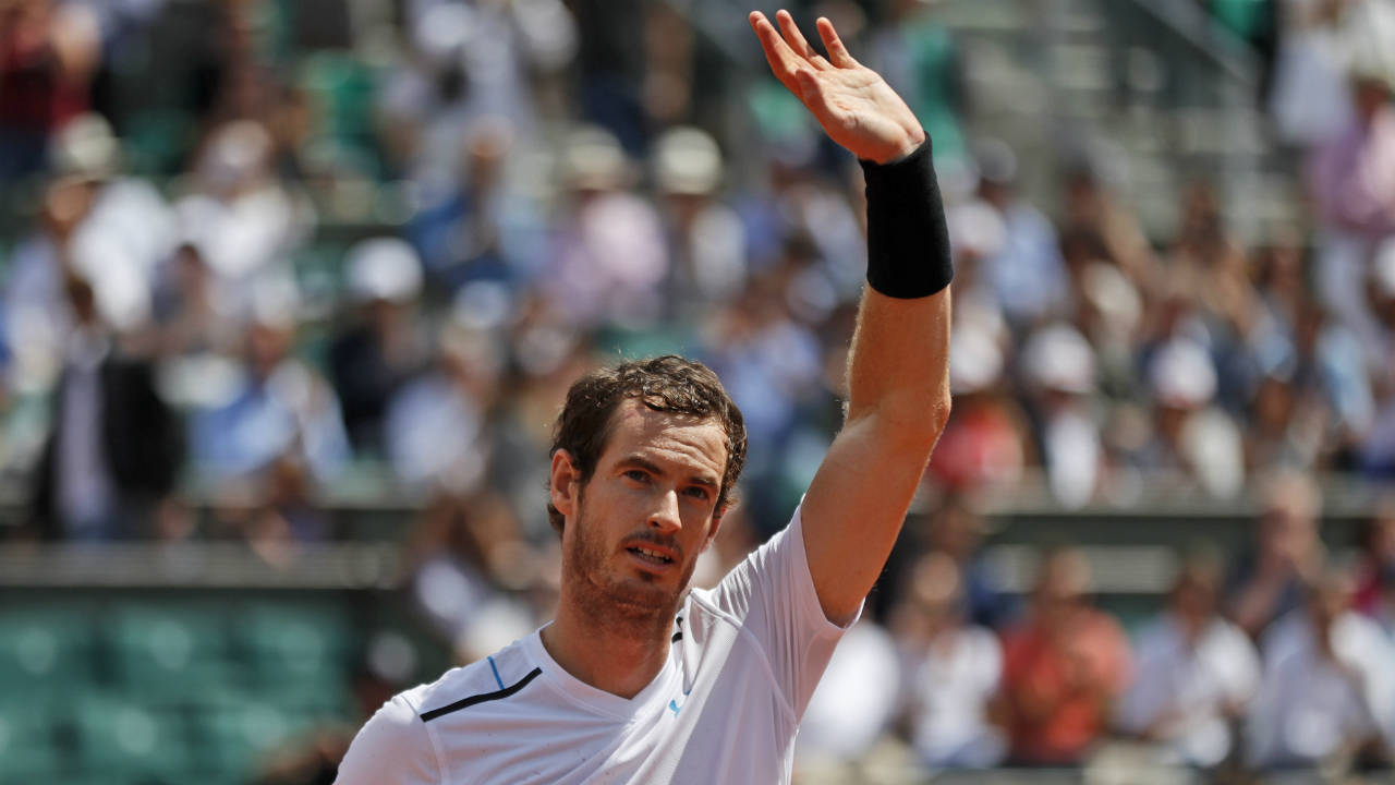 Andy Murray Britain's Andy Murray celebrates winning his fourth round match against Russia Karen Khachanov in three sets 6-3, 6-4, 6-4, at the French Open tennis tournament at the Roland Garros stadium, in Paris, France. Monday, June 5, 2017. (Petr David Josek/AP)