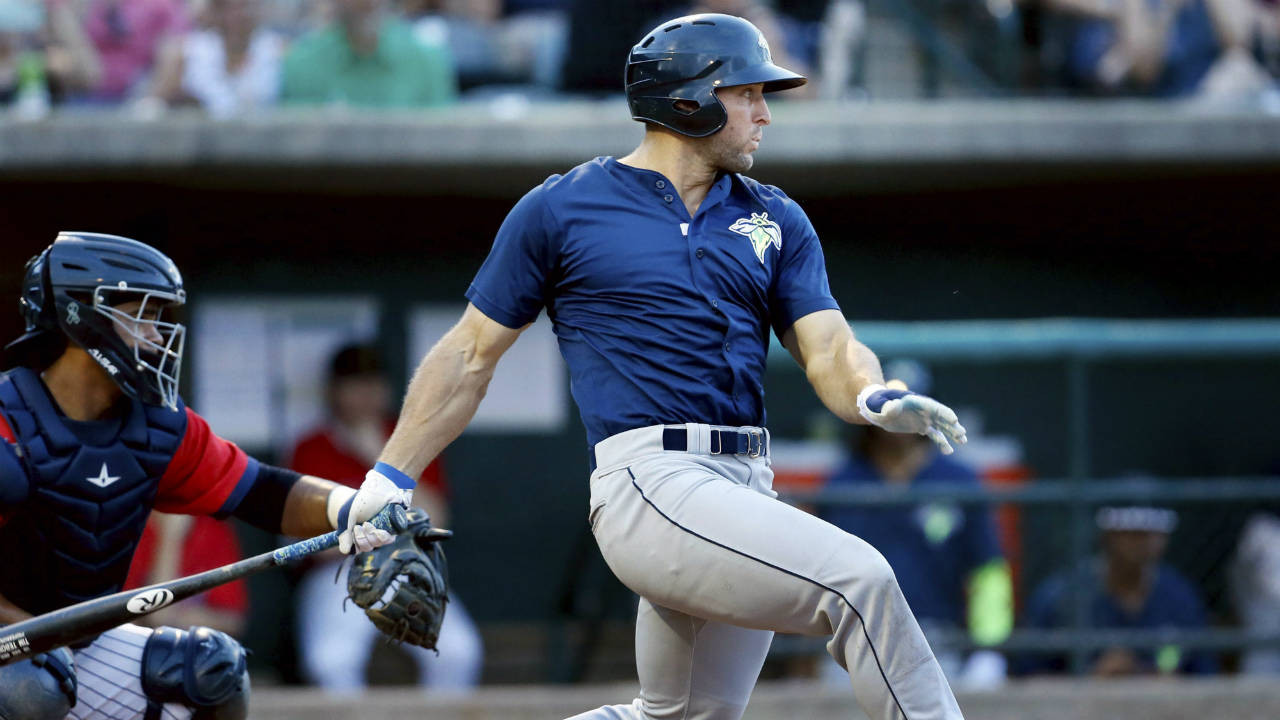 Tim-Tebow-hits-a-single-during-his-first-at-bat-against-the-RiverDogs-at-Joseph-P.-Riley-Jr.-Park-in-Charleston-S.C.-on-Friday,-June-16,-2017.-(Michael-Pronzato/The-Post-And-Courier-via-AP)