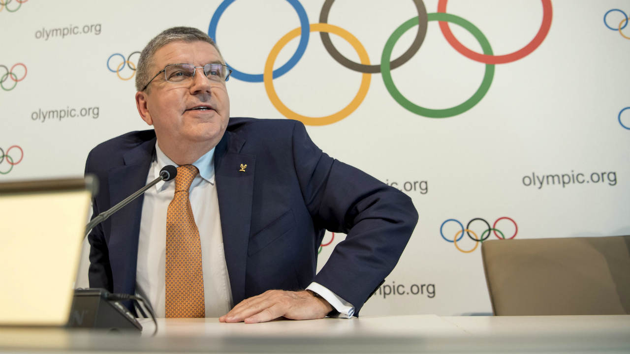 International-Olympic-Committee,-IOC,-President-Thomas-Bach-from-Germany,-attends-a-press-conference-after-an-executive-board-meeting,-at-the-Olympic-Museum,-in-Lausanne,-Switzerland,-Friday,-June-9,-2017.-(Jean-Christophe-Bott/Keystone-via-AP)