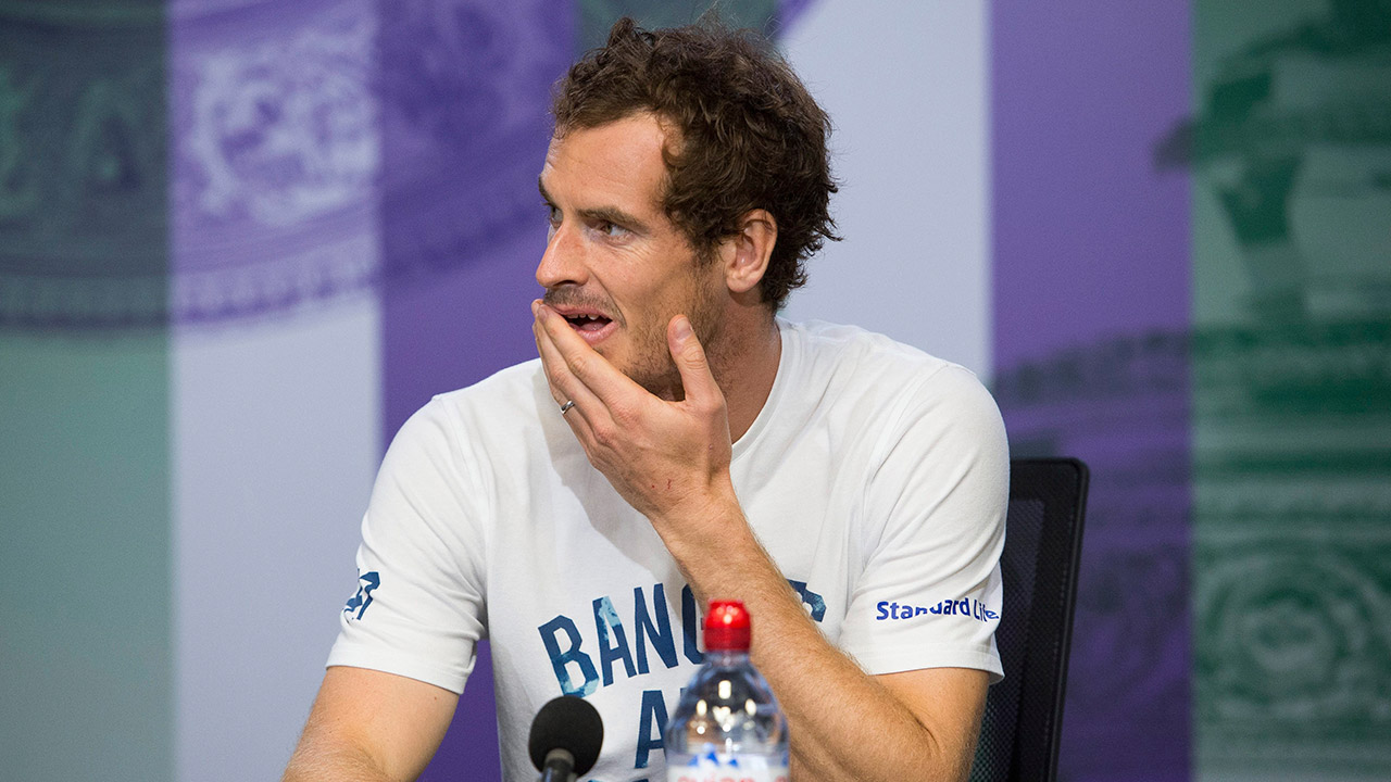 Britain's-Andy-Murray-gestures-during-a-press-conference-after-losing-his-Men's-Singles-Quarterfinal-Match-against-Sam-Querrey-of-the-United-States-on-day-nine-at-the-Wimbledon-Tennis-Championships-in-London,-Wednesday,-July-12,-2017.-(Joe-Toth/AP)