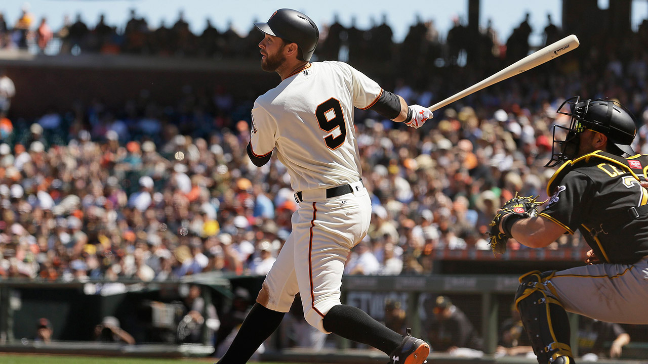 San-Francisco-Giants'-Brandon-Belt-hits-an-RBI-double.-(Eric-Risberg/AP)