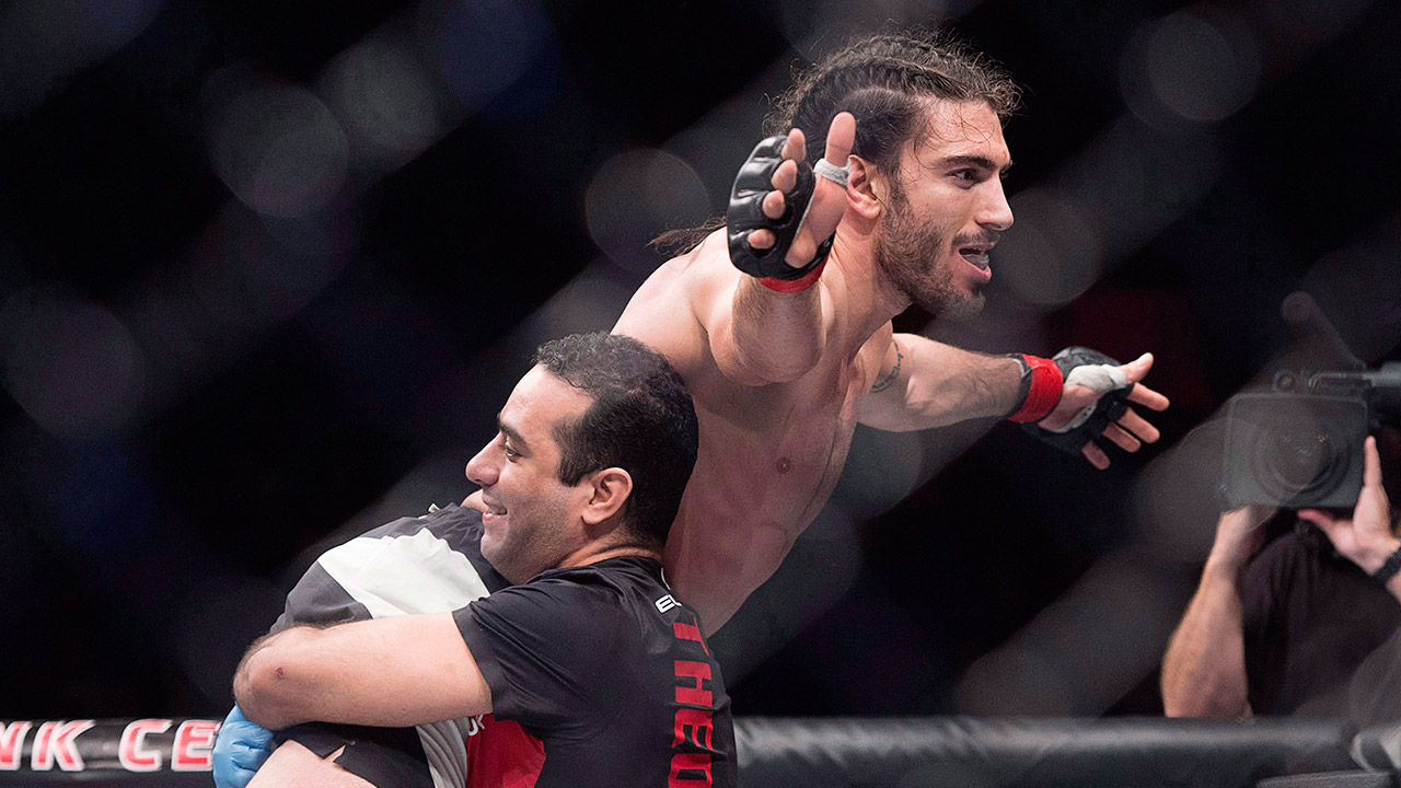 Elias-Theodorou-from-Mississauga,-Ont.-celebrates-his-unanimous-decision-over-Cezar-Ferreira-from-Brazil-in-a-middleweight-bout-at-UFC-Fight-Night-in-Halifax-on-Sunday,-Feb.-19,-2017.-(Andrew-Vaughan/AP)