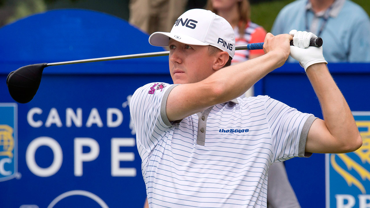 Mackenzie-Hughes-watches-his-tee-shot.-(Frank-Gunn/AP)