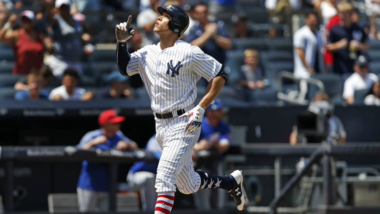 New-York-Yankees'-Aaron-Judge-gestures-after-hitting-a-solo-home-run-during-the-fourth-inning-of-a-baseball-game-against-the-Toronto-Blue-Jays-in-New-York,-Tuesday,-July-4,-2017.-(Kathy-Willens/AP)