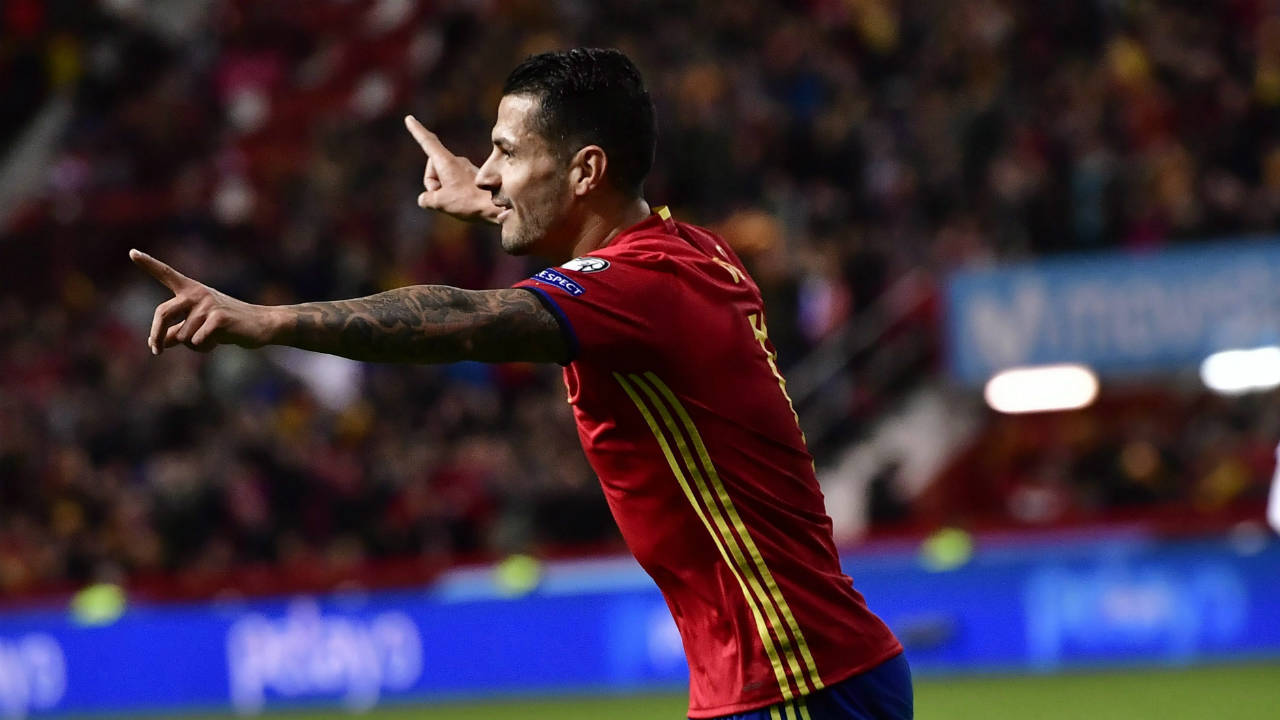 Spain's-Vitolo,-celebrates-his-goal-after-scoring-against-Israel-during-a-2018-World-Cup-Group-G-qualifying-soccer-match-between-Spain-and-Israel,-at-El-Molinon-Stadium,-in-Gijon,-northern-Spain,-Friday,-March-24,-2017.-(Alvaro-Barrientos/AP)