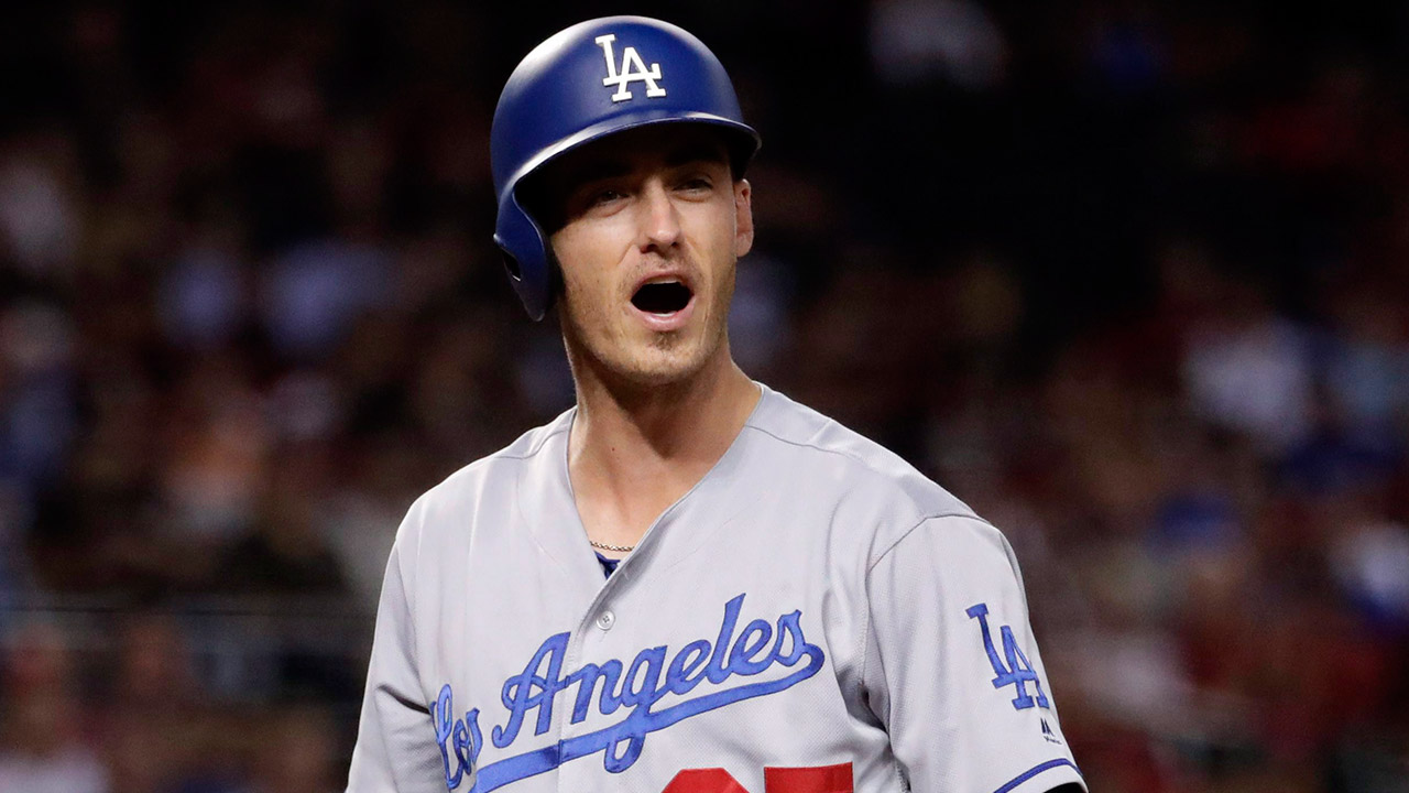 Los-Angeles-Dodgers-Cody-Bellinger-reacts-to-a-called-third-strike.-(Matt-York/AP)