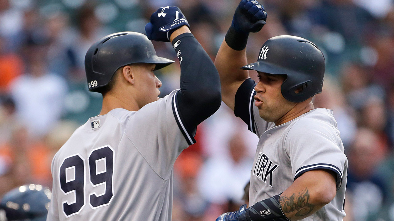 New-York-Yankees'-Gary-Sanchez-celebrates-his-solo-home-run.-(Duane-Burleson/AP)
