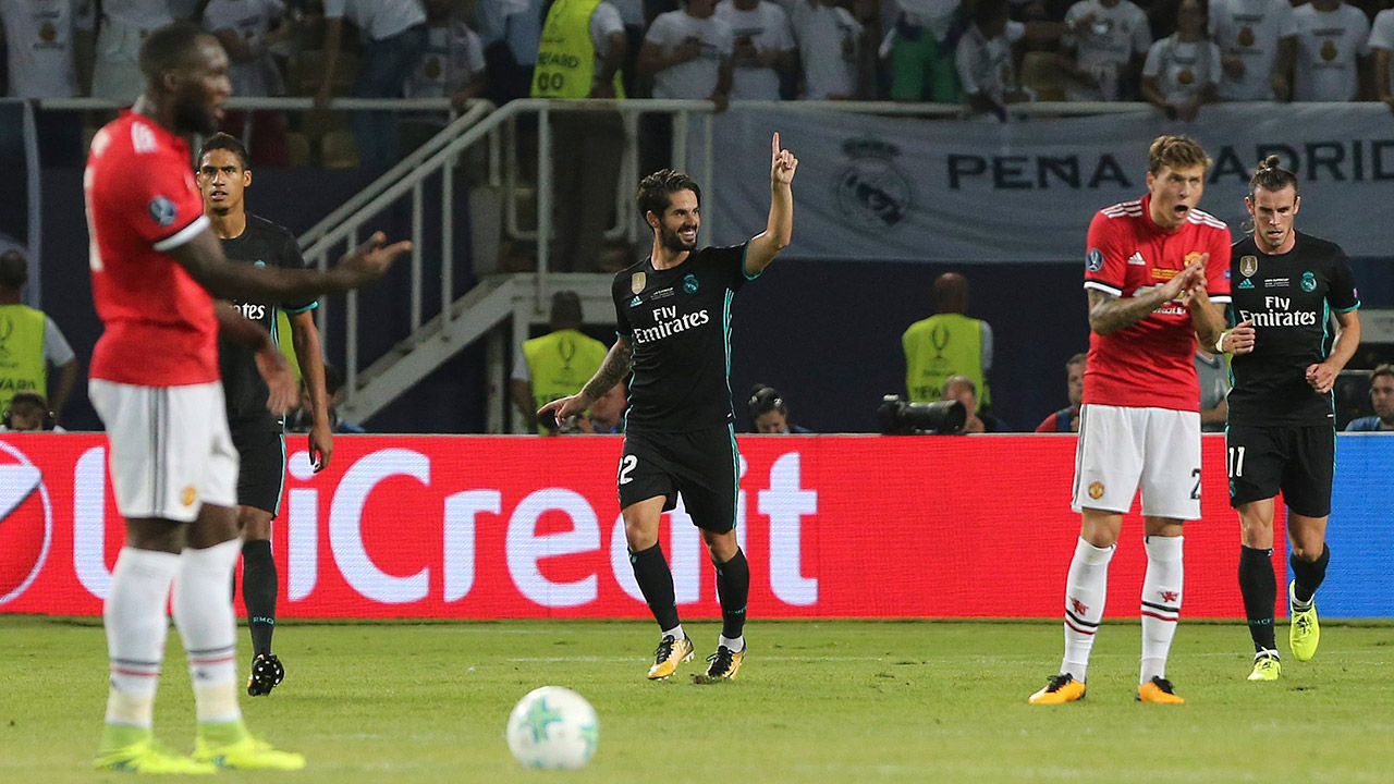 Real-Madrid's-Isco-celebrates-his-goal-against-Manchester-United.-(Boris-Grdanoski/AP)