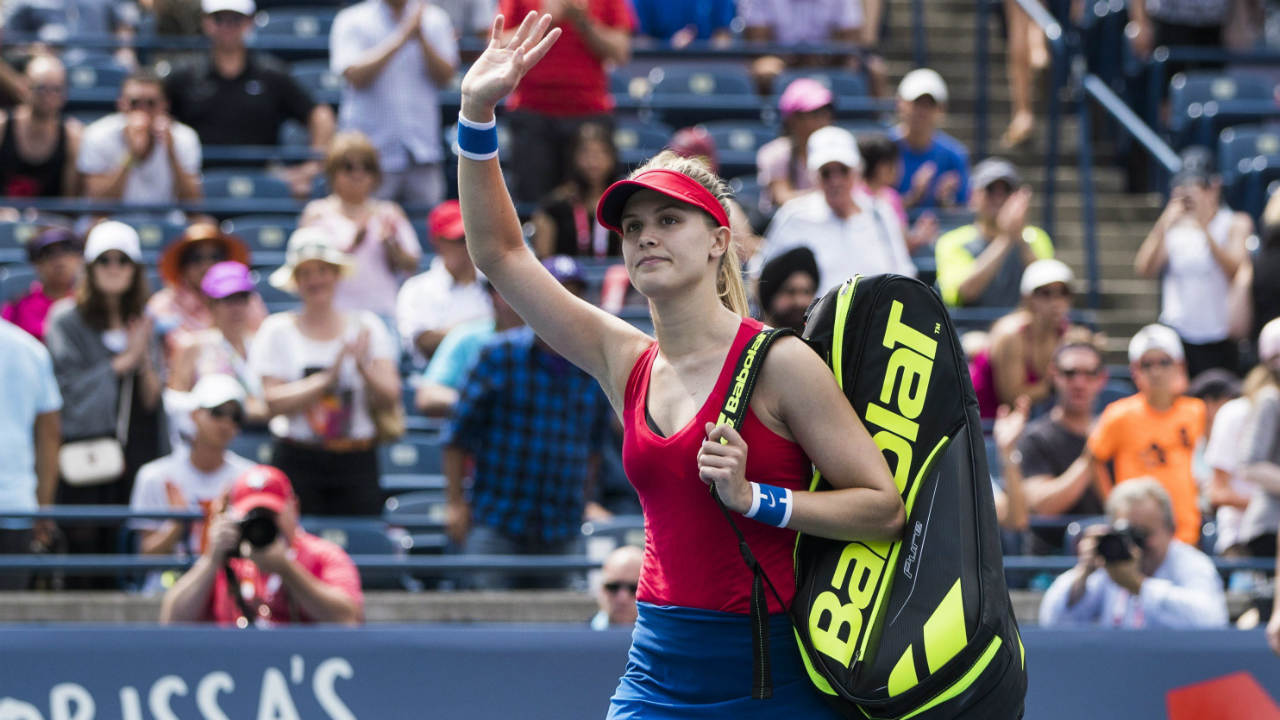 Eugenie-Bouchard-of-Canada-leaves-the-court-after-being-defeated-by-Donna-Vekic-of-Croatia-during-their-first-round-match-at-the-Rogers-Cup-women's-tennis-tournament-in-Toronto,-Tuesday,-August-8,-2017.-(Mark-Blinch/CP)