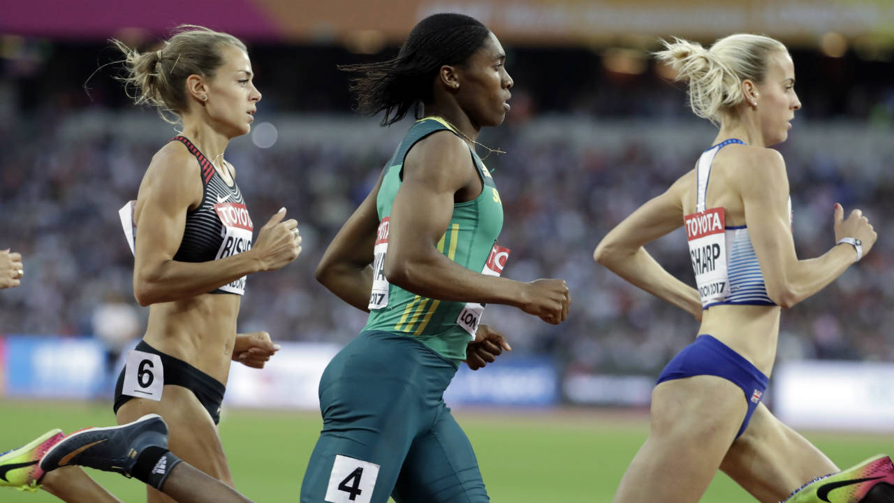 South-Africa's-Caster-Semenya,-centre,-races-with-Canada's-Melissa-Bishop,-left,-and-Britain's-Lynsey-Sharp-on-her-way-to-winning-the-gold-in-the-final-of-the-Women's-800m-during-the-World-Athletics-Championships-in-London-Sunday,-Aug.-13,-2017.-(David-J.-Phillip/AP)