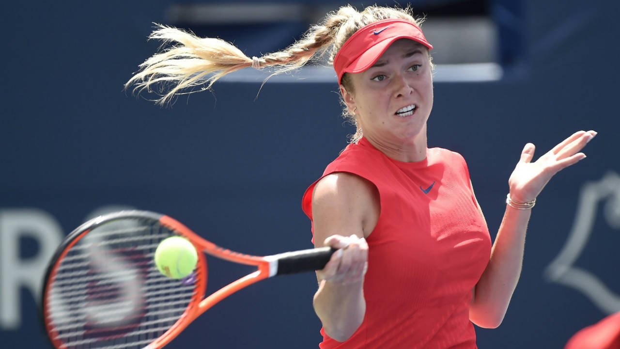 Ukraine's-Elina-Svitolina-hits-a-forehand-to-Caroline-Wozniacki-of-Denmark-during-women's-final-Rogers-Cup-tennis-action-in-Toronto-on-Sunday,-August-13,-2017.-(Nathan-Denette/CP)