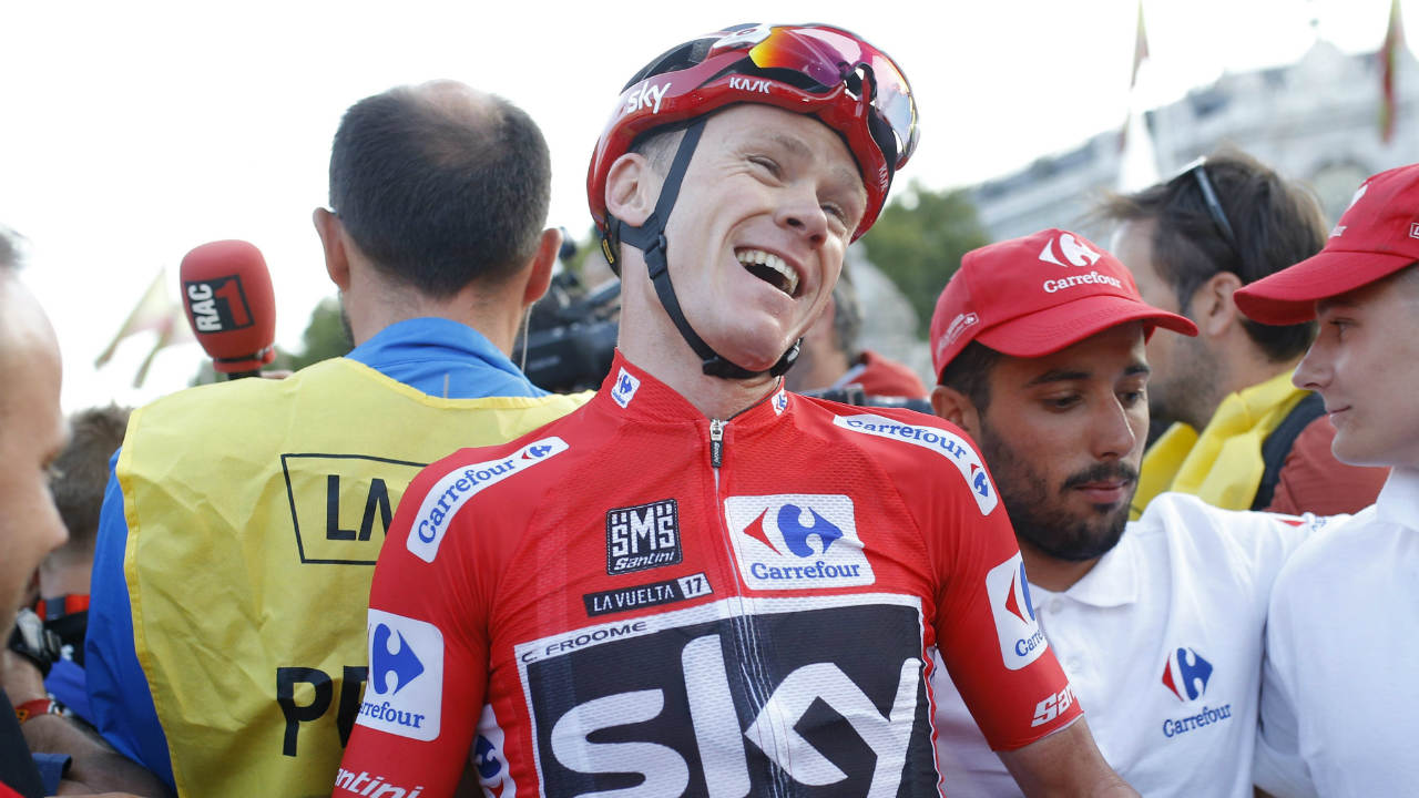 Britain's-Chris-Froome-rejoices-after-winning-the-Spanish-Vuelta-cycling-race,-in-Madrid,-Sunday,-Sept.-9,-2017.-(Francisco-Seco/AP)